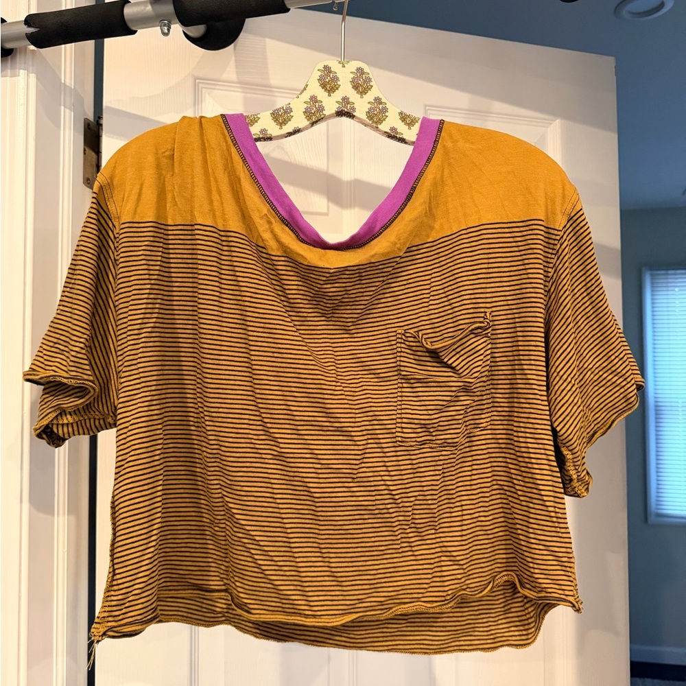 We The Free Mustard and Purple Striped Crop Top